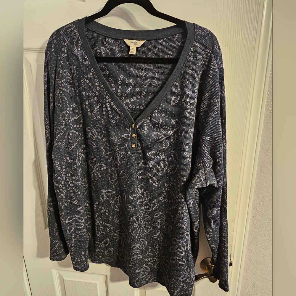 Terra & Sky Navy Patterned Henley